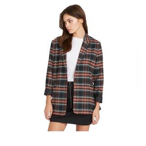 Volcom Frochickie Boyfriend Fit Black Plaid Blazer Size Small
